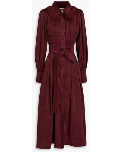 Aje. Idealist Pleated Linen And Silk-blend Midi Shirt Dress - Purple
