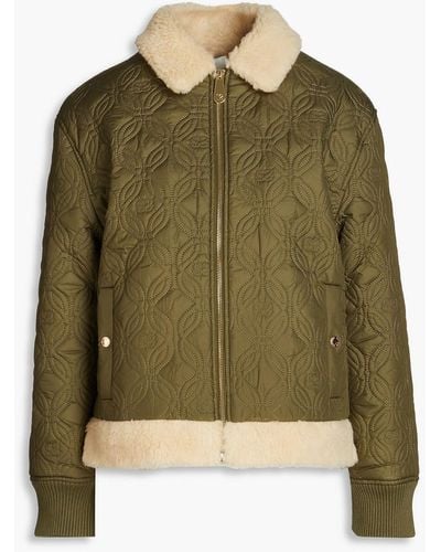 Sandro Faux Shearling-trimmed Quilted Shell Jacket - Green
