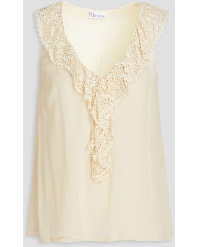 RED Valentino Guipure Lace-trimmed Crepe Top - Natural