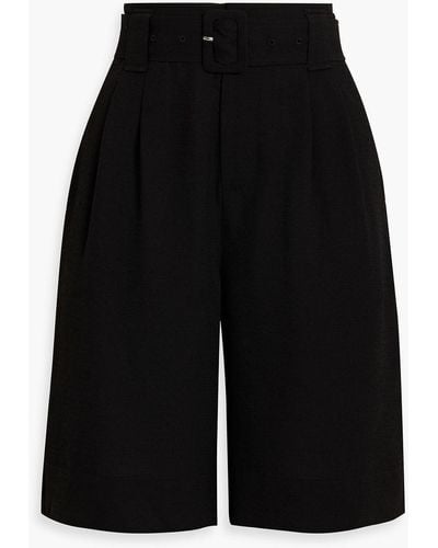 Ganni Belted Pleated Cloqué Shorts - Black