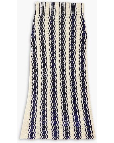 Jil Sander Chenille-trimmed Striped Cotton-blend Midi Skirt - Blue