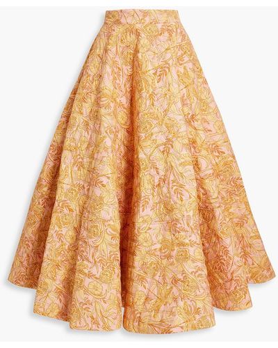 Agua Bendita Bergamota Vuelo Atardecer Quilted Floral-print Cotton Maxi Skirt - Orange