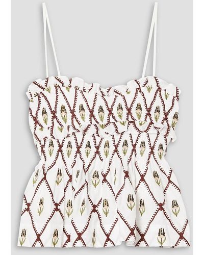 Lug Von Siga Amara Shirred Embroidered Cotton-poplin Camisole - White