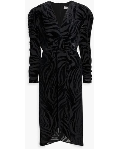 IRO Nervez Wrap-effect Devoré-velvet Midi Dress - Black