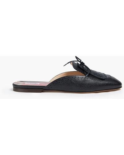 Thom Browne Fringed Textured-leather Slippers - Black