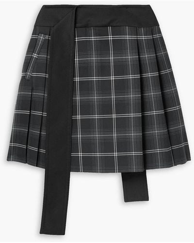 MERYLL ROGGE Pleated Checked Wool-blend Mini Wrap Skirt - Black