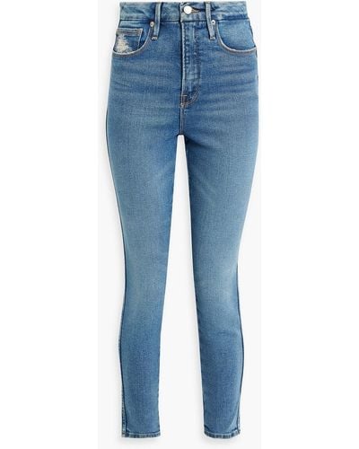 GOOD AMERICAN Good curve hoch sitzende skinny jeans in distressed-optik - Blau