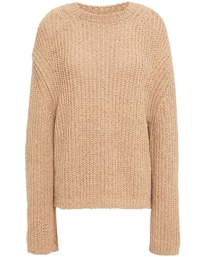 Nanushka Saio Split-back Ribbed Cotton-blend Sweater - Natural