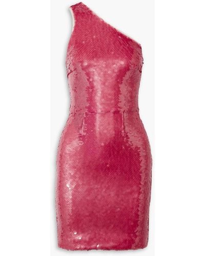 Haney Serena One-shoulder Sequined Tulle Mini Dress - Red