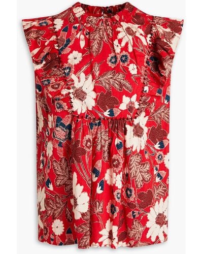 Ulla Johnson Ida Ruffled Floral-print Cotton-blend Top - Red