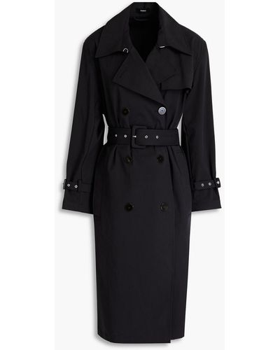 Theory Double-breasted Cotton-blend Trench Coat - Black