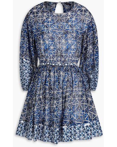 Maje Cutout Printed Cotton-voile Mini Dress - Blue