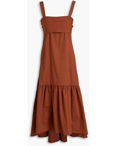 Theory Gathered Linen-blend Midi Dress - Brown
