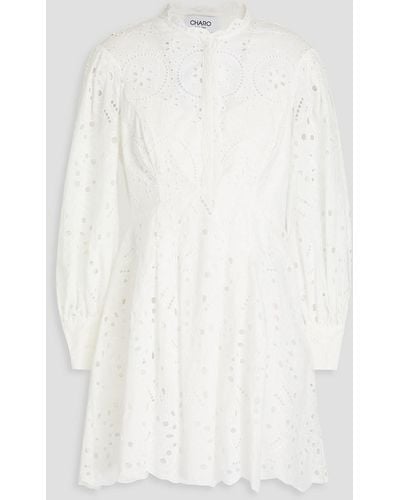 Charo Ruiz Franca Broderie Anglaise Cotton-blend Mini Shirt Dress - White