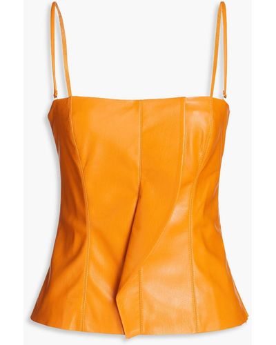 Nanushka Kya Ruffled Vegan Leather Top - Orange