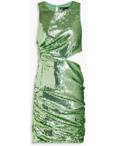 Maje Cutout Sequined Tulle Mini Dress - Green