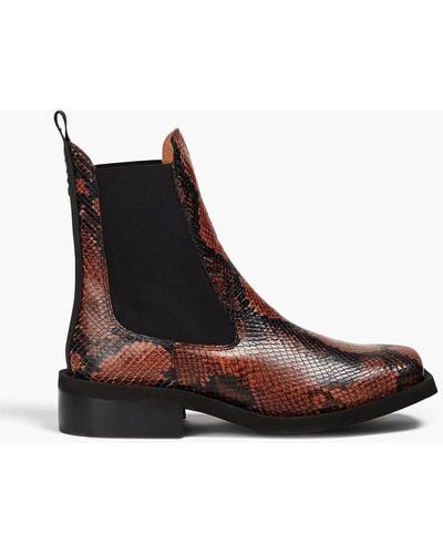 Ganni Snake-effect Leather Chelsea Boots - Brown