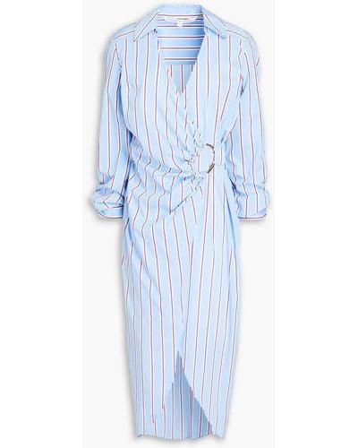 Veronica Beard Afton Wrap-effect Striped Cotton-blend Poplin Midi Shirt Dress - Blue