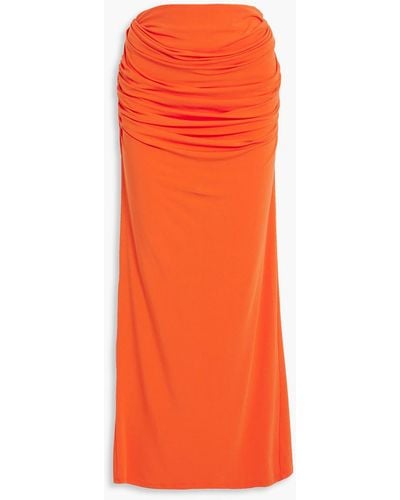 Paris Georgia Basics Draped Ribbed Stretch-tm Jersey Maxi Skirt - Orange