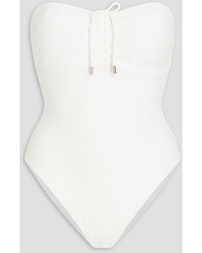 Melissa Odabash St. Kitts Ruched Cutout Seersucker Bandeau Swimsuit - White