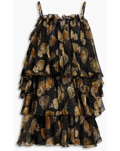 Dolce & Gabbana Cold-shoulder Printed Silk-blend Organza Mini Dress - Black