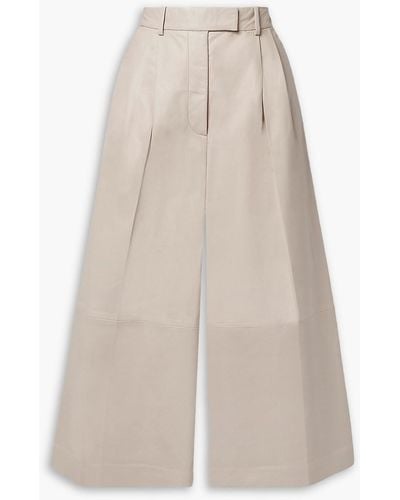 Altuzarra Timo Cropped Pleated Leather Wide-leg Trousers - White