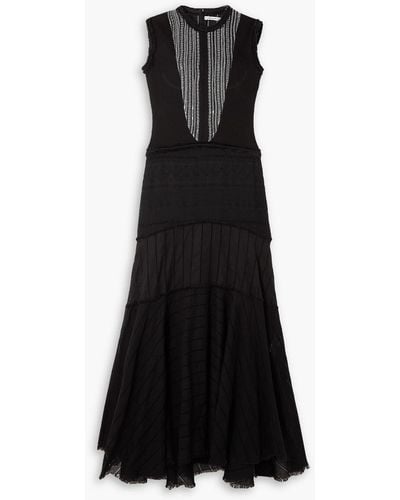 Rue Mariscal Frayed Embroidered Pointelle-knit Cotton Maxi Dress - Black