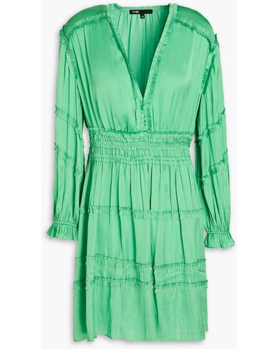 Maje Ruffled Satin Mini Dress - Green
