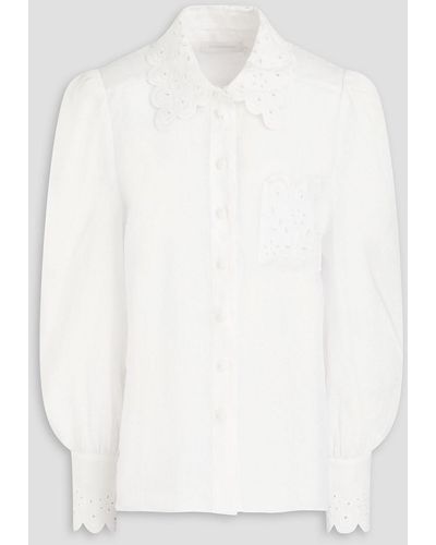 Zimmermann Broderie Anglaise-trimmed Linen Shirt - White