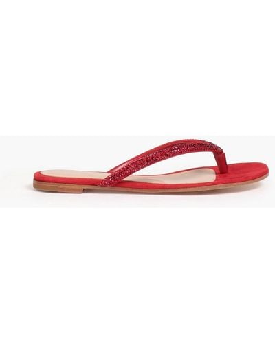 Gianvito Rossi Crystal-embellished Suede Flip Flops - Red
