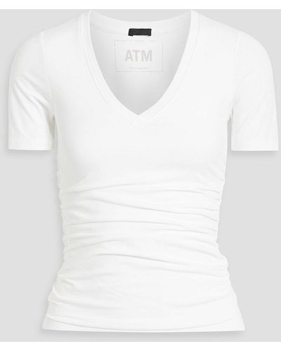 ATM Ruched Pima Cotton-blend Jersey T-shirt - White