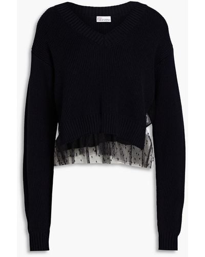 RED Valentino Point D'esprit-paneled Ribbed Wool Sweater - Black