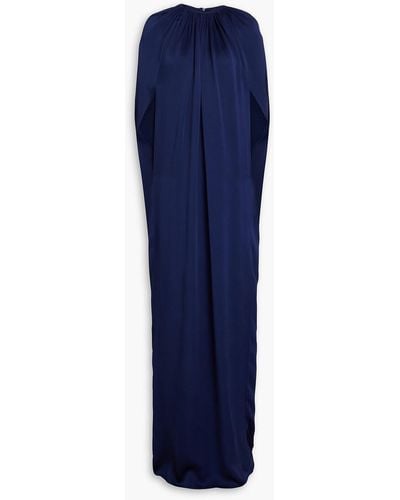 Safiyaa Lilith Cape-effect Gathered Crepe-satin Gown - Blue