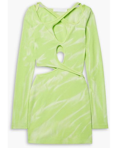 Dion Lee Interlink Cutout Tie-dyed Stretch-cotton Mini Dress - Green