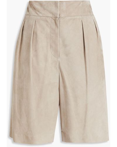 Brunello Cucinelli Pleated Suede Shorts - Natural