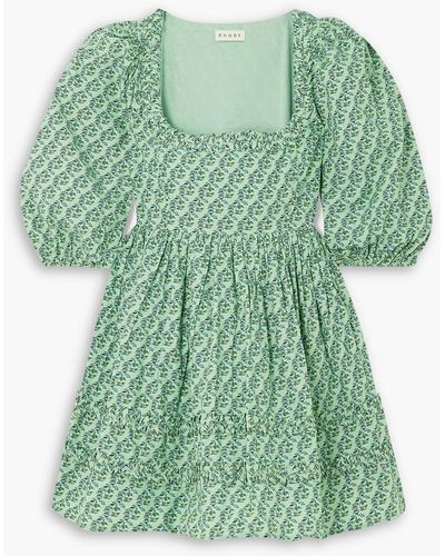 RHODE Daya Printed Cotton-poplin Mini Dress - Green
