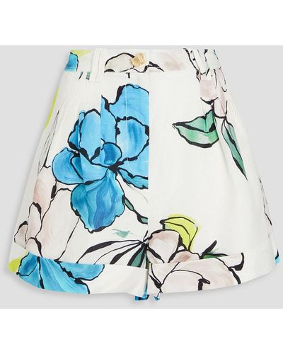 Aje. Holt Floral-print Linen-blend Shorts - Blue