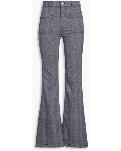FRAME Checked Cotton-blend Flared Pants - Grey
