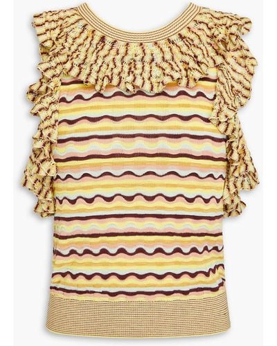 Ulla Johnson Sadie Ruffled Crochet-knit Silk And Cotton-blend Top - Natural