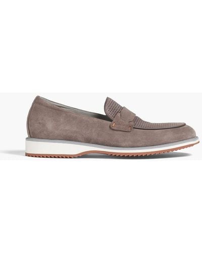 Canali Textured Suede Loafers - Natural
