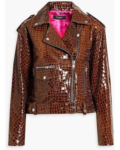 Muubaa Glossed Croc-effect Leather Jacket - Brown