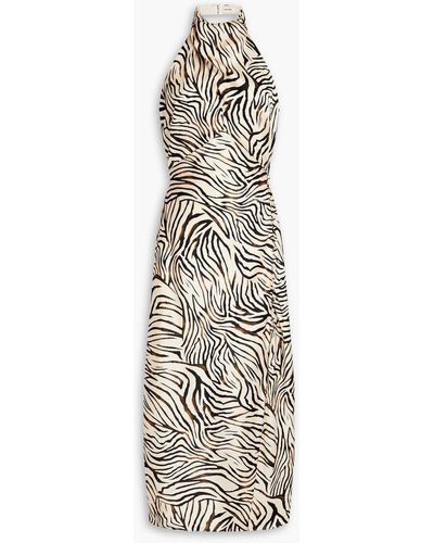 Nicholas Aline Zebra-print Silk-satin Halterneck Midi Dress - White