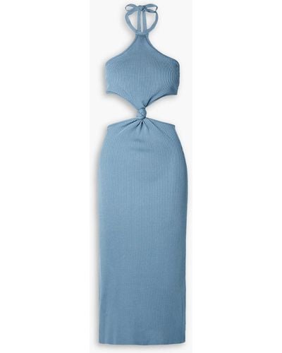 Cult Gaia Cameron Cutout Ribbed-knit Halterneck Midi Dress - Blue