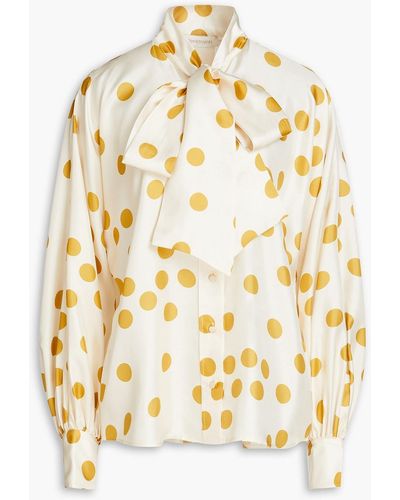 Zimmermann Pussy-bow Polka-dot Silk-twill Blouse - Metallic