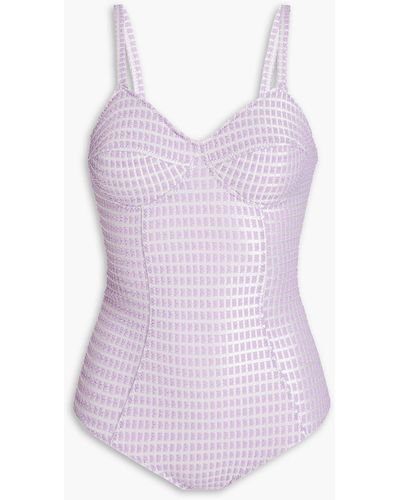 Lisa Marie Fernandez Goldwyn Metallic Stretch-seersucker Swimsuit - Purple