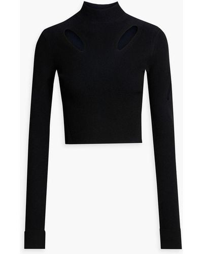Dion Lee Cropped Cutout Ribbed-knit Turtleneck Sweater - Black