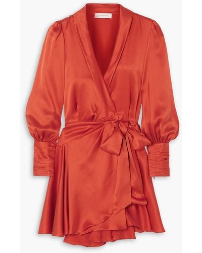 Zimmermann Ruffled Silk-satin Mini Wrap Dress - Red