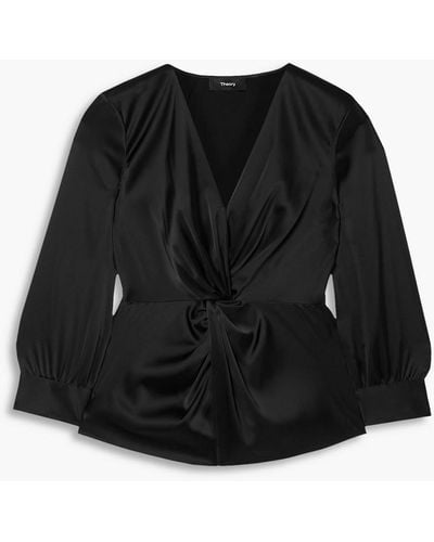 Theory Twist-front Satin Blouse - Black