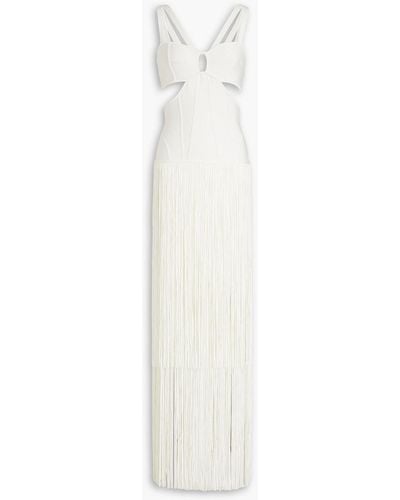 Hervé Léger Robe aus bandage mit fransen und cut-outs - Weiß
