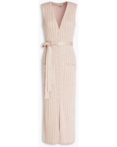 Temperley London Belted Metallic Ribbed-knit Midi Dress - Natural